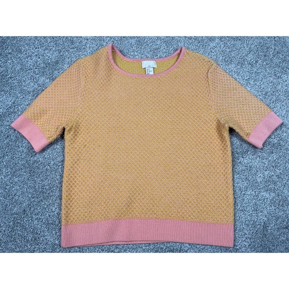 H&M Sweater Womens 10 Wool Short Sleeve Orange Retro Knit Preppy Girly Funky Top